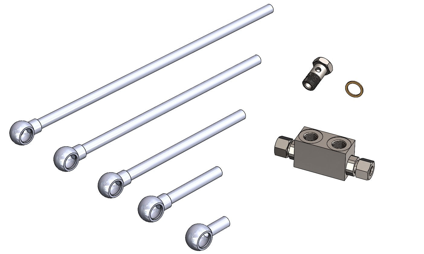 Hydraulikzubehör 3/8" Varianten – Banjo-Rohre, Banjo-Schraube, Kupferdichtung und Rückschlagventil