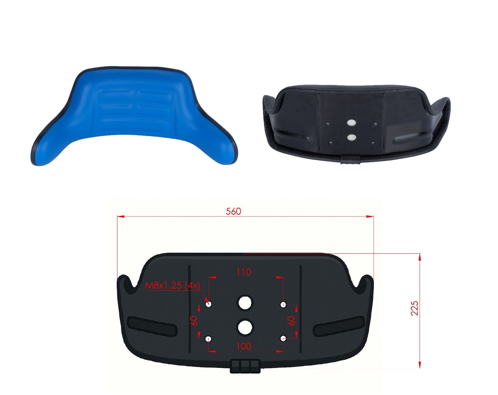 Rückenlehnenkissen für Traktorsitz mit Armlehne – 4 Farben