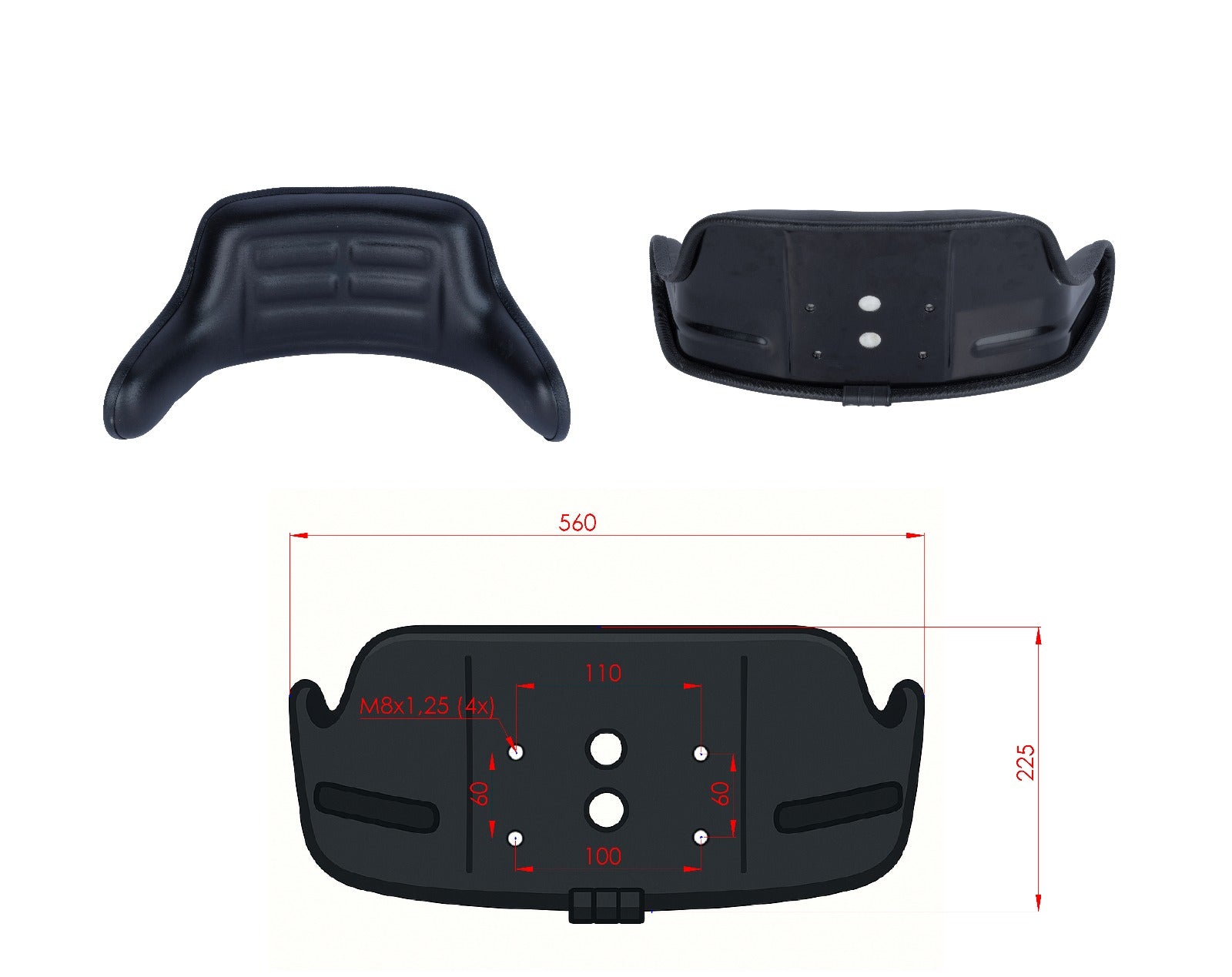 Rückenlehnenkissen für Traktorsitz mit Armlehne – 4 Farben