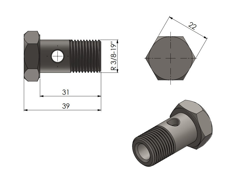 Hydraulikzubehör 3/8" Varianten – Banjo-Rohre, Banjo-Schraube, Kupferdichtung und Rückschlagventil