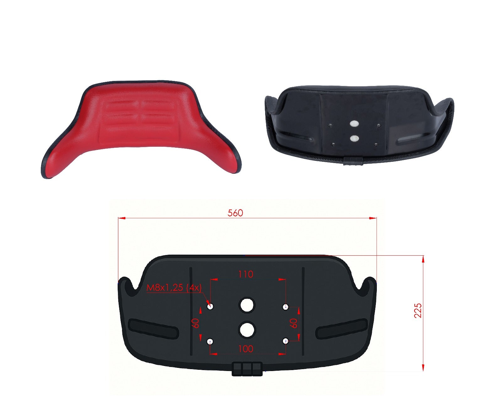 Rückenlehnenkissen für Traktorsitz mit Armlehne – 4 Farben