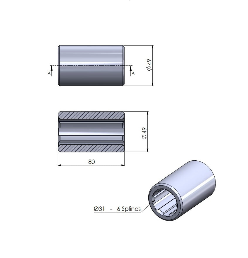 Profilbuchse für Zapfwelle 1 3/8 Zoll Z6 80 mm