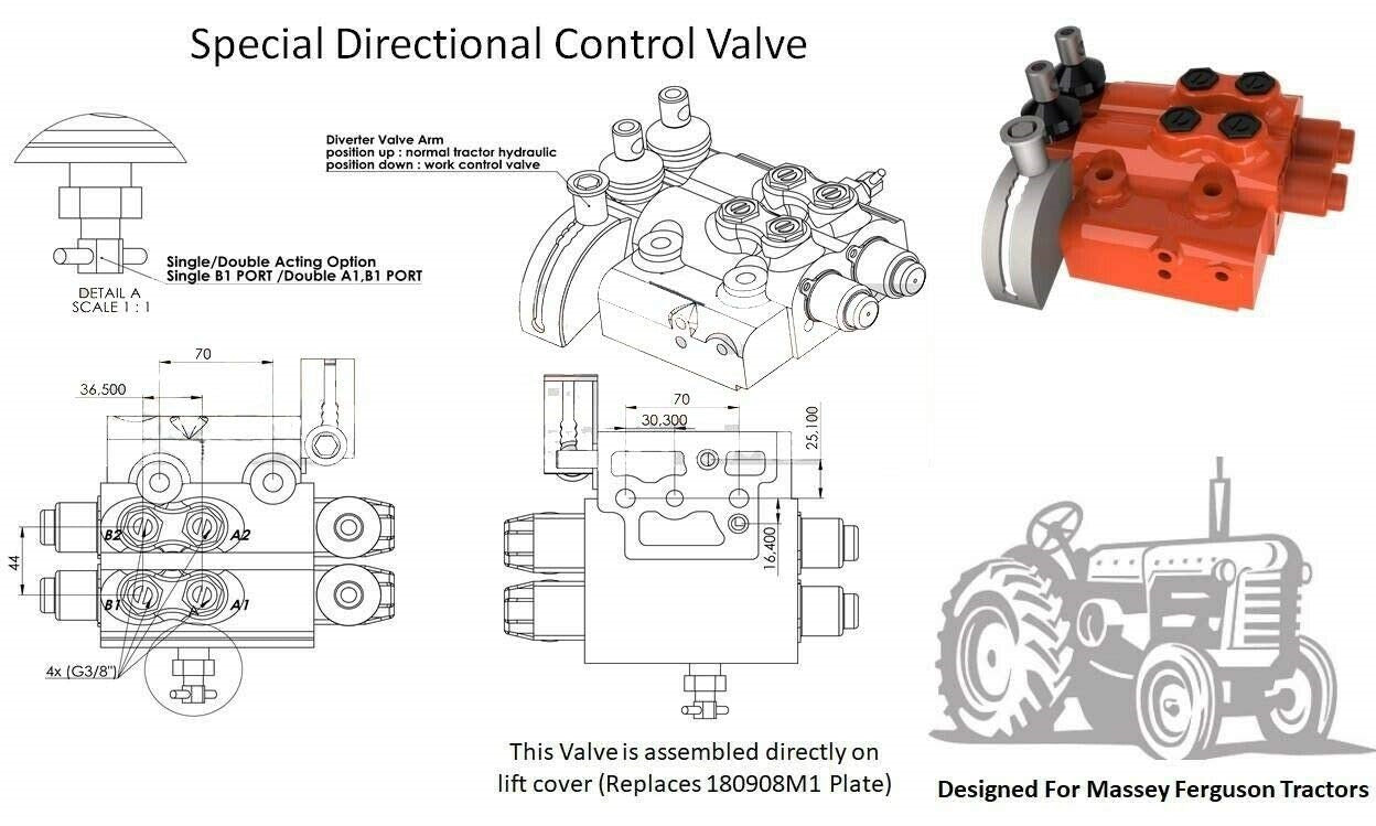 Doppel-Hydraulik-Steuergerät für Massey Ferguson 35 135 165 185 285 – 4-Wege