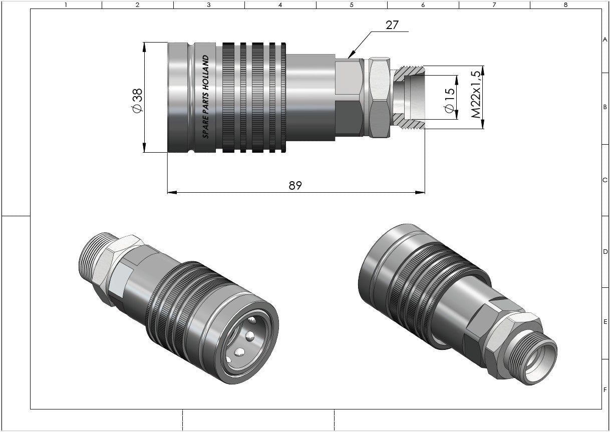 Hydraulik Push-Pull Schnellkupplung Kupplungsmuffe ISO 7241-A mit metrischem Aussengewinde (10L / 12L / 15L)