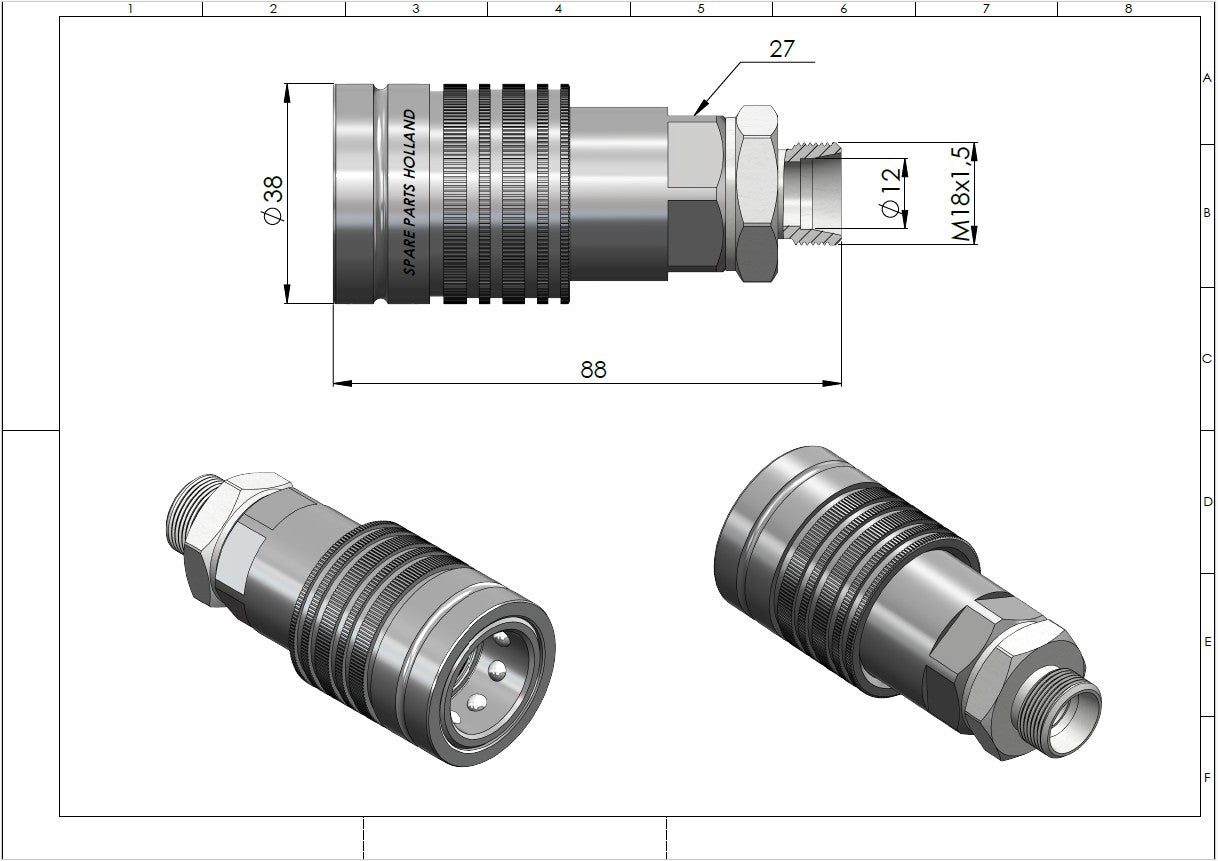 Hydraulik Push-Pull Schnellkupplung Kupplungsmuffe ISO 7241-A mit metrischem Aussengewinde (10L / 12L / 15L)