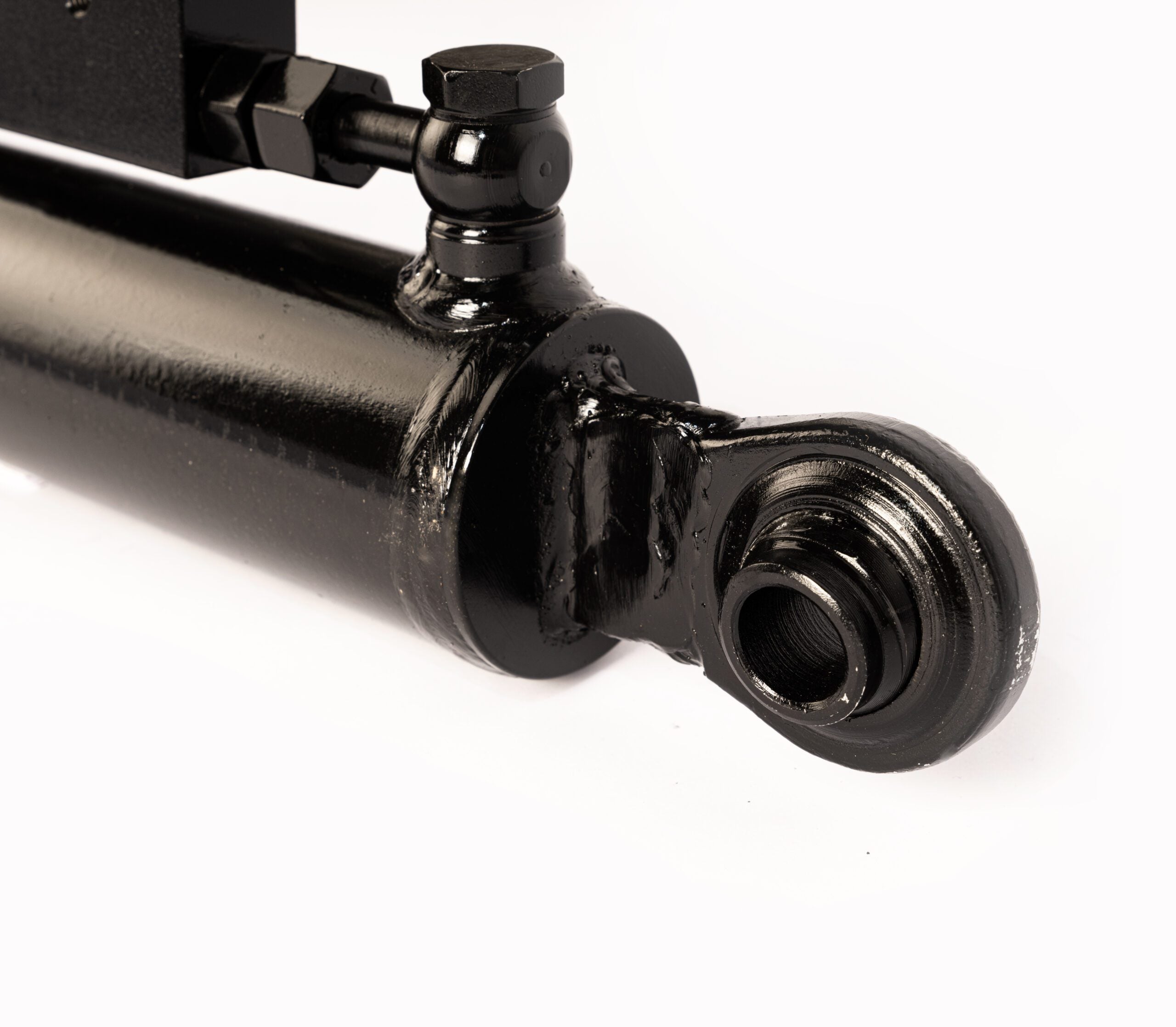 Hydraulische Seitenstrebe / Hubstrebenzylinder (450–550 mm) mit Sperrblock & 2 Hydraulikschläuchen