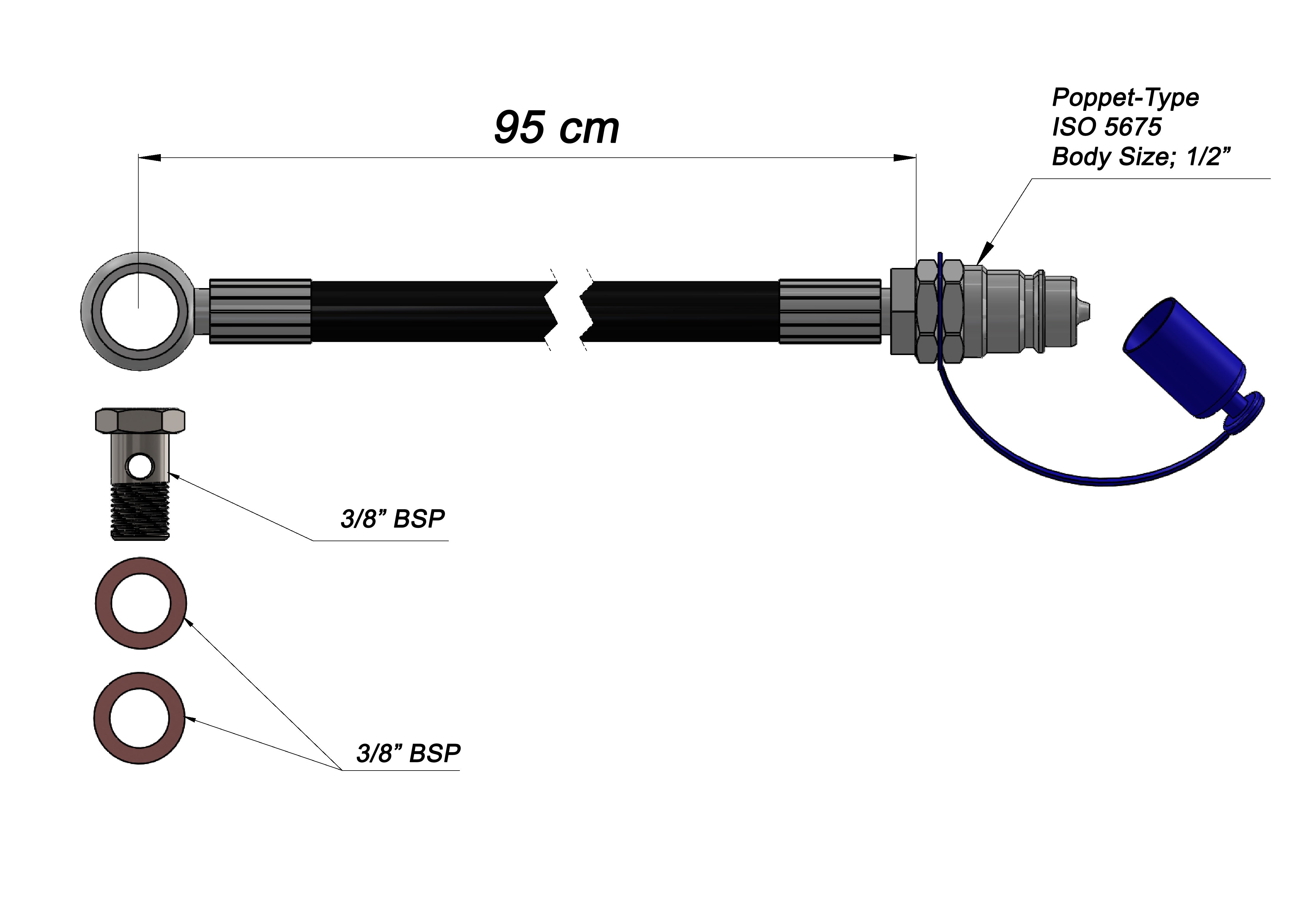 Hydraulik-Oberlenker Schlauchset 1/2" DN10 3/8" – verschiedene Längen