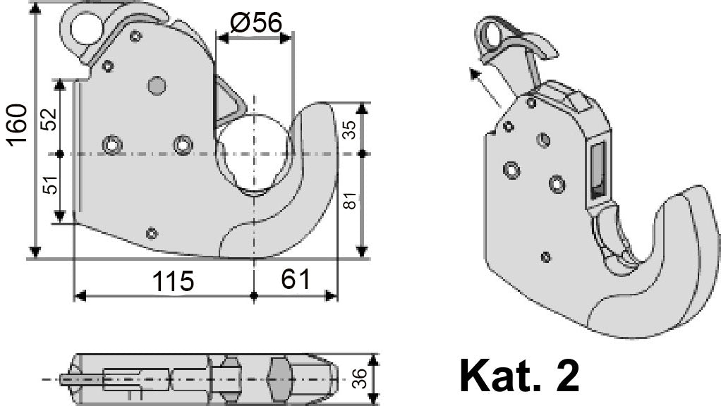Unterlenker-Fanghaken Kat. 2 zum Anschweissen – 2er-Set mit Kugeln