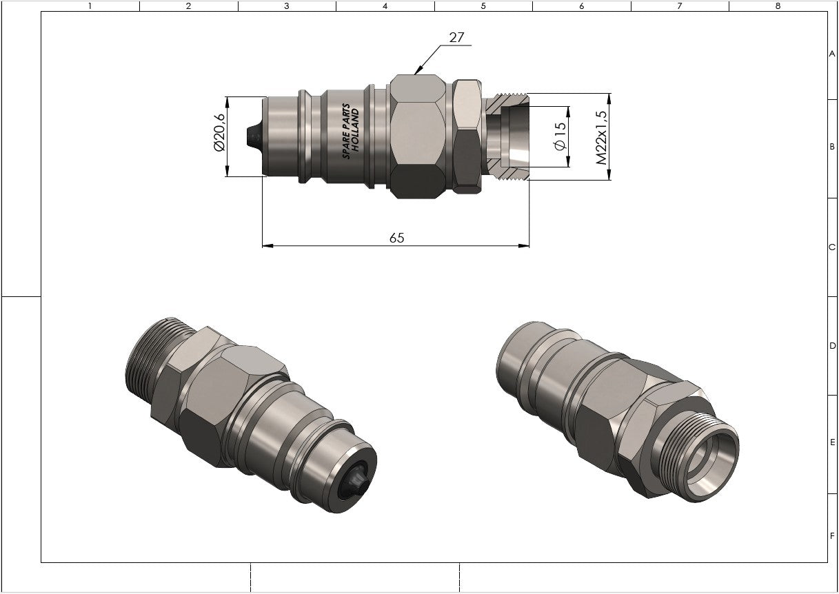 Hydraulische Schnellkupplung Stecker ISO 7241-A – Metrisches Gewinde (10L / 12L / 15L)