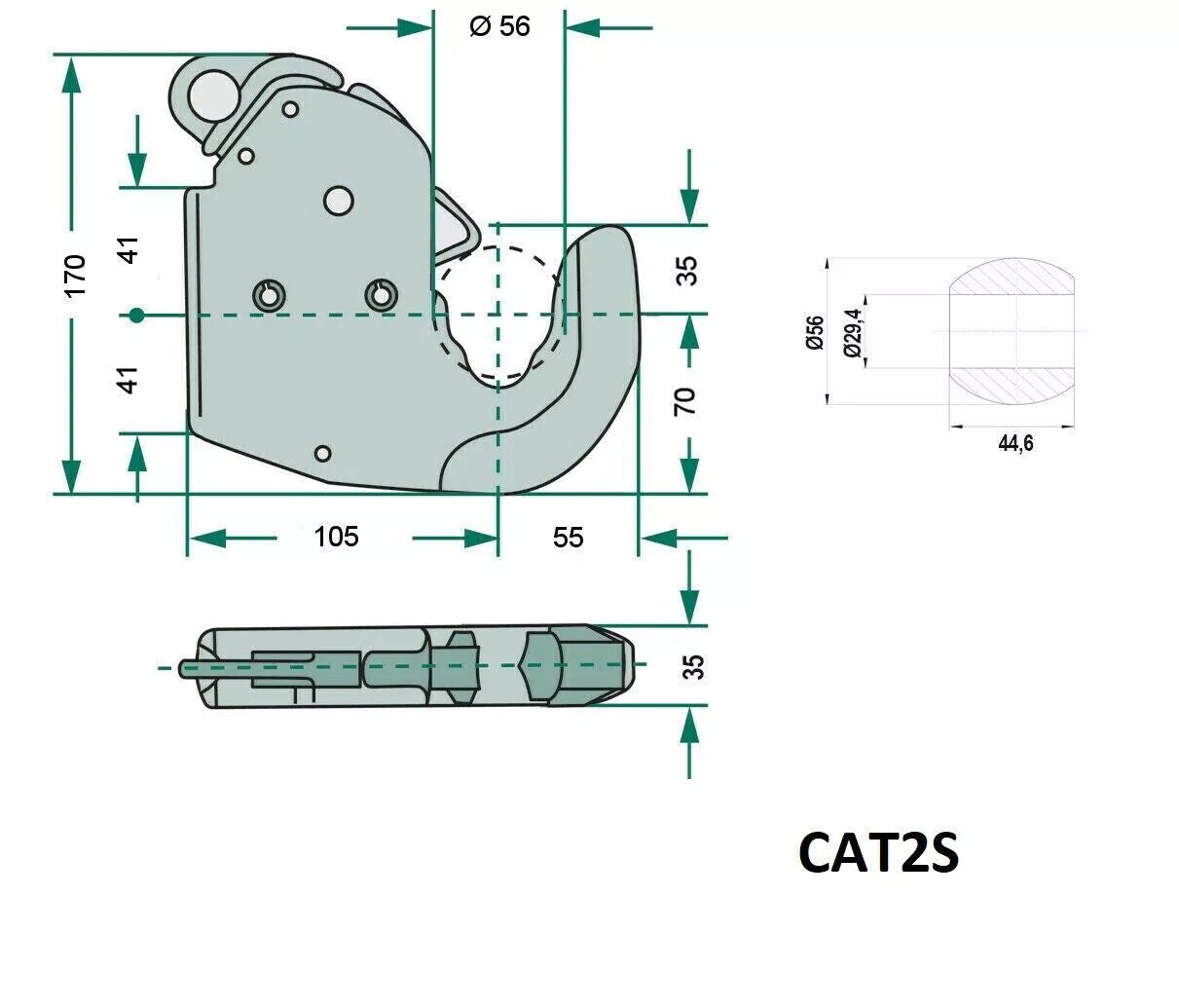 Unterlenker-Fanghaken mit Kugel – 1 Stück – Kat. 1 / Kat. 2S / Kat. 2 / Kat. 3