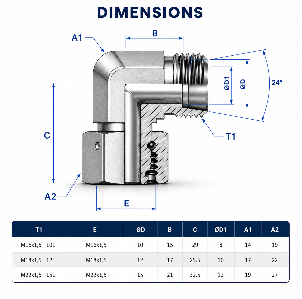 Hydraulik Winkelverschraubung 90° EVW EWV DKOL Metrisch L-Serie Grösse wählbar