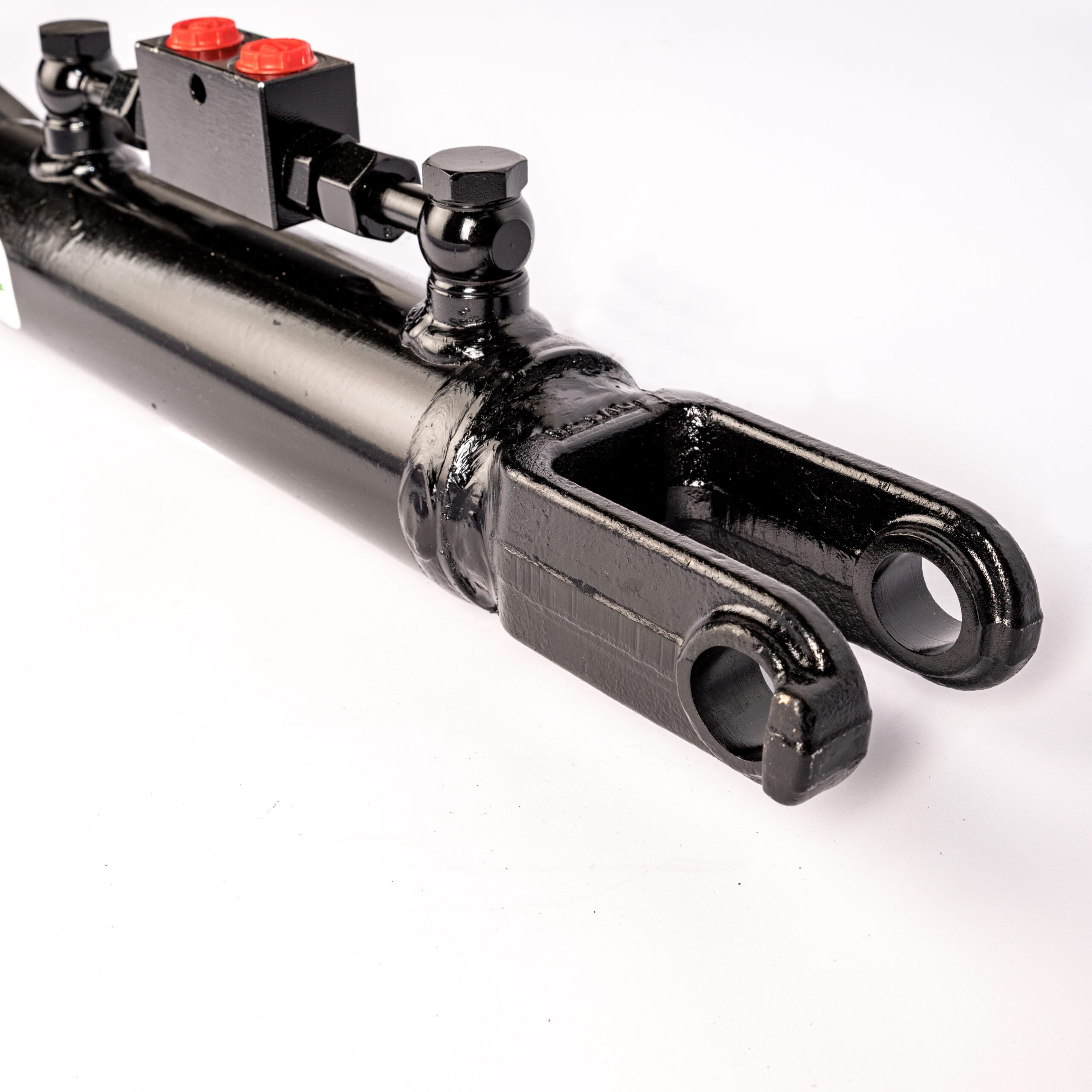 Hydraulische Seitenstrebe mit Gabelkopf / Hubstrebenzylinder (550–716 mm) mit Sperrblock & 2 Hydraulikschläuchen