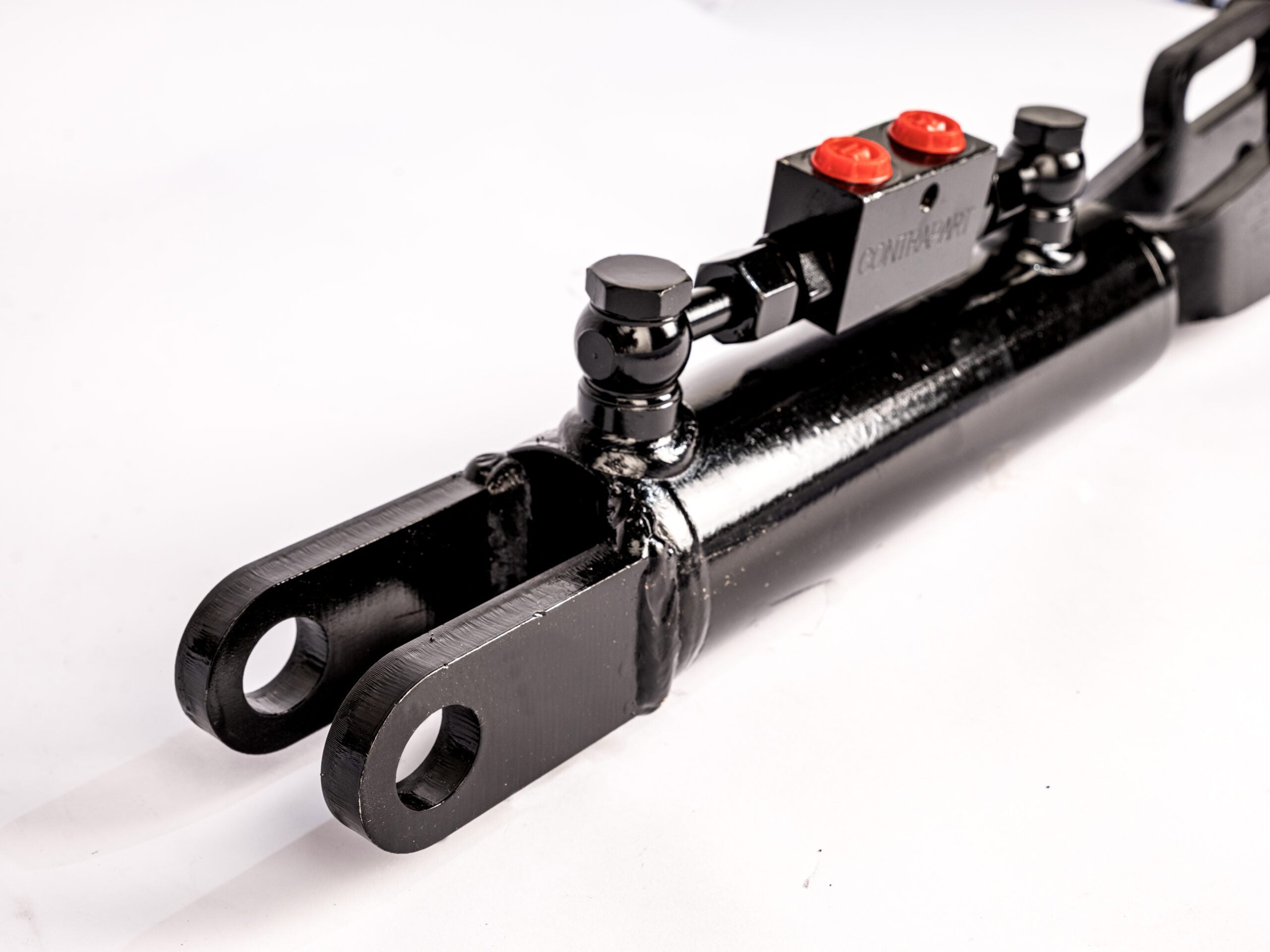 Hydraulische Seitenstrebe mit Gabelkopf / Hubstrebenzylinder (500–650 mm) mit Sperrblock & 2 Hydraulikschläuchen