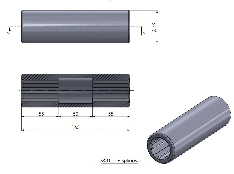 Profilbuchse für Zapfwelle 1 3/8 Zoll Z6 160 mm