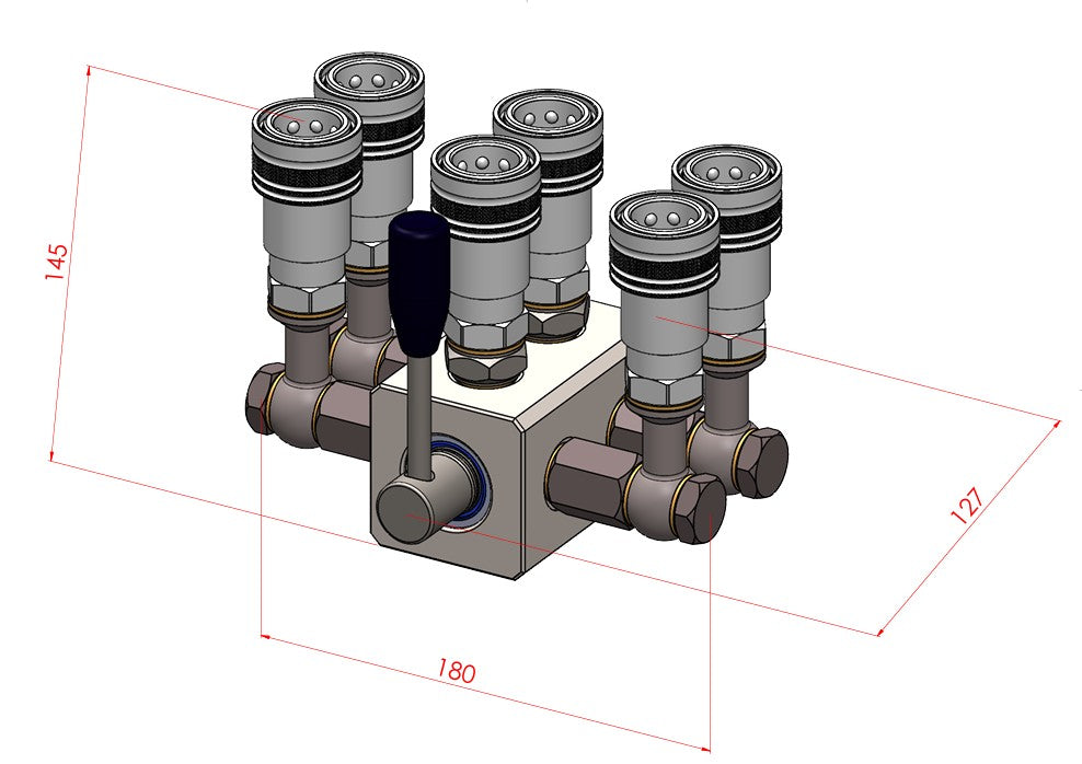 Hydraulik-Multiplikator 8-Wege – 2 Anschlüsse auf 6 Ausgänge