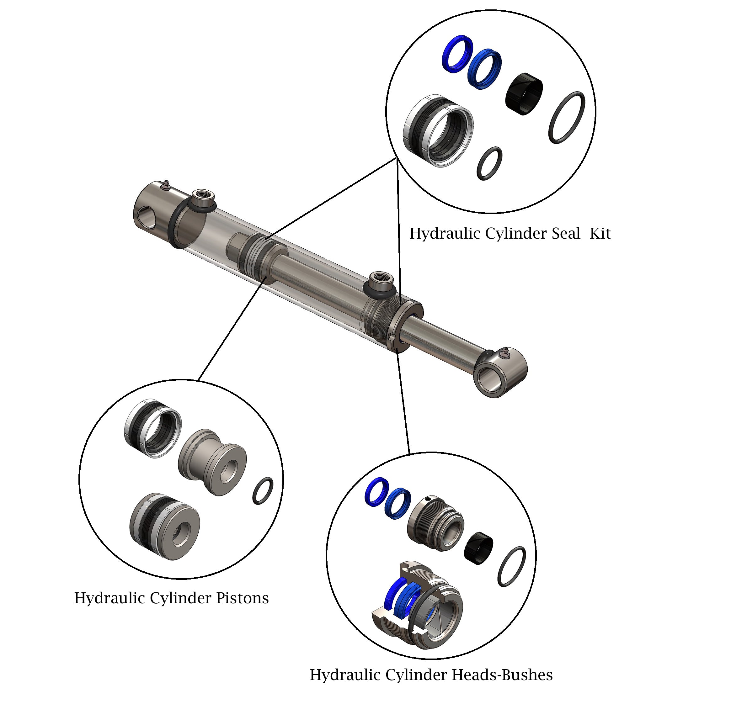 Hydraulikzylinder-Reparatursätze für doppeltwirkende Zylinder – Dichtungssatz, Kolben oder Zylinderkopf-Buchse