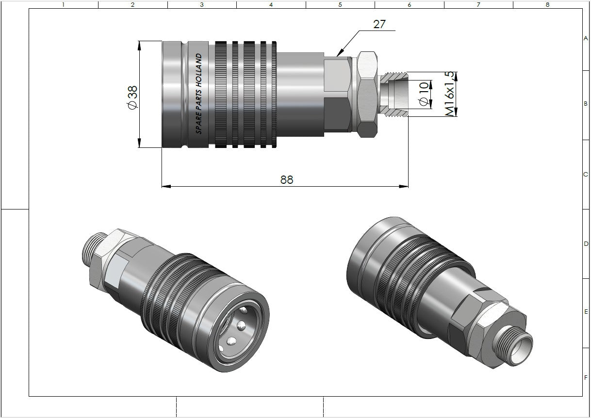 Hydraulik Push-Pull Schnellkupplung Kupplungsmuffe ISO 7241-A mit metrischem Aussengewinde (10L / 12L / 15L)