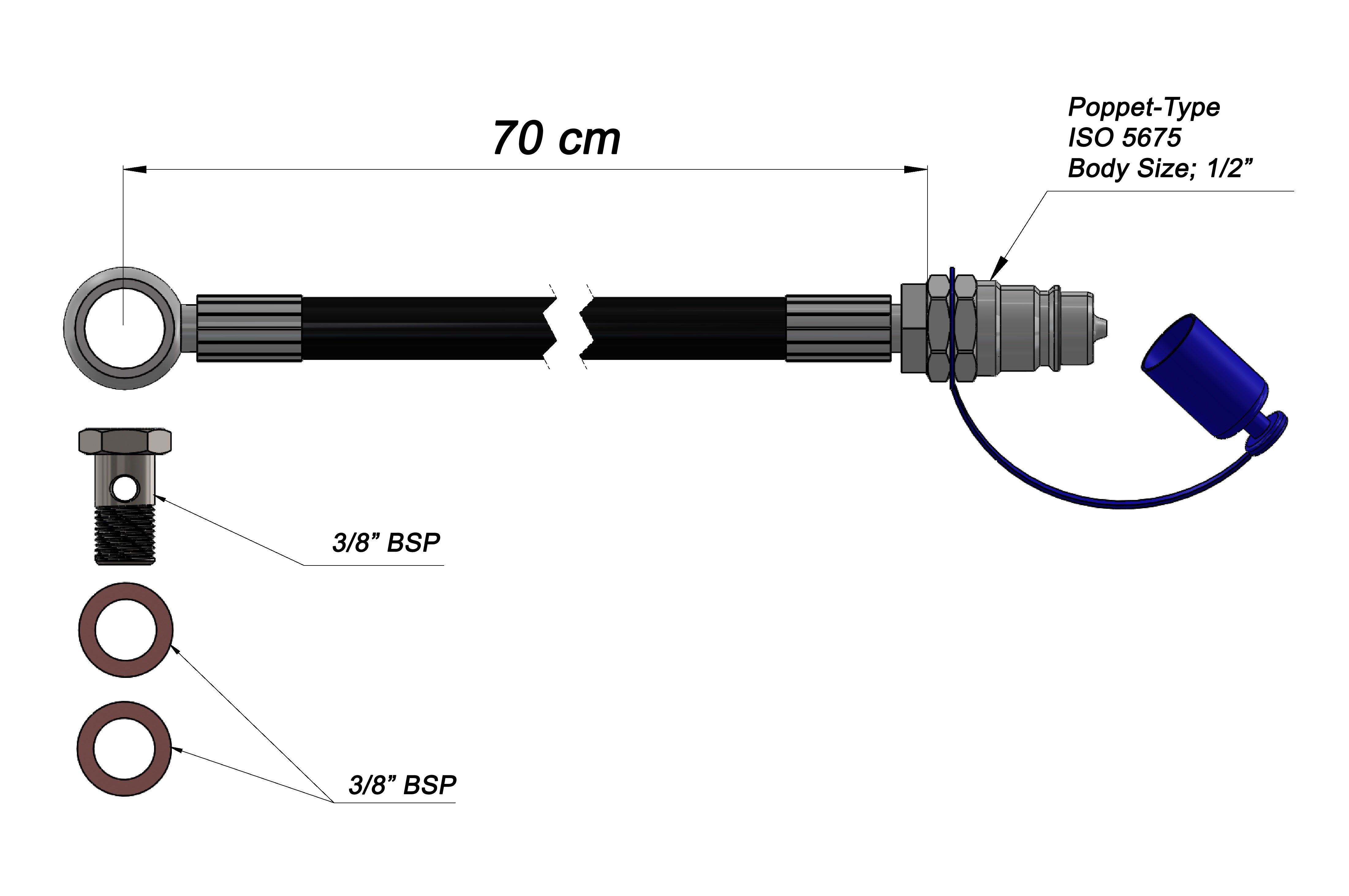 Hydraulik-Oberlenker Schlauchset 1/2" DN10 3/8" – verschiedene Längen